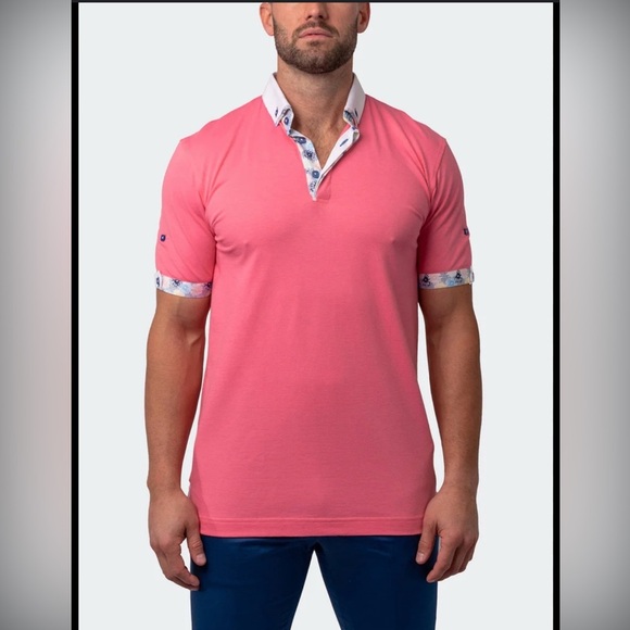 Maceoo Men's Mozart Solid flower Polo Shirt - Picture 1 of 8